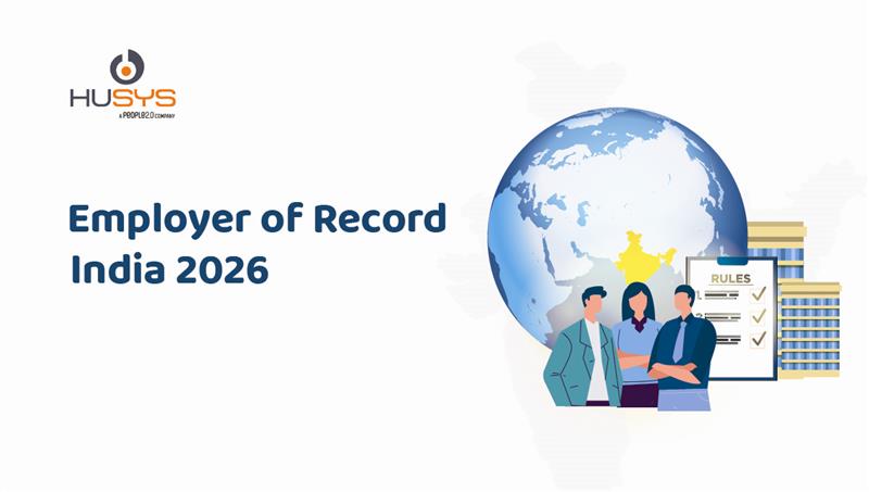 Employer of Record India banner with globe highlighting India, team hiring, and compliance document illustration