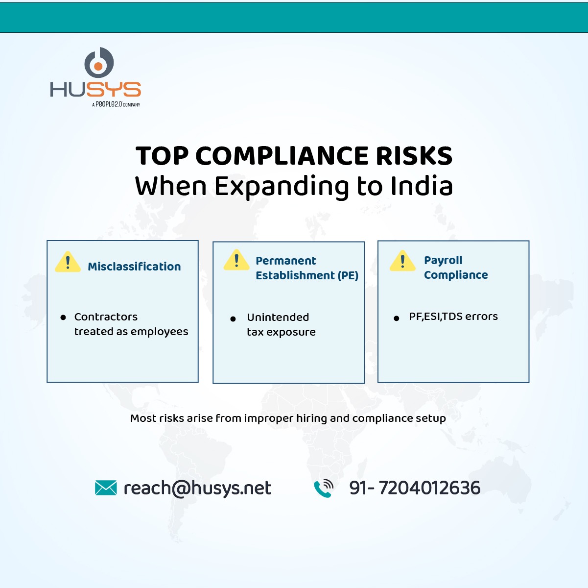 top compliance risks when expanding to India including misclassification permanent establishment and payroll compliance